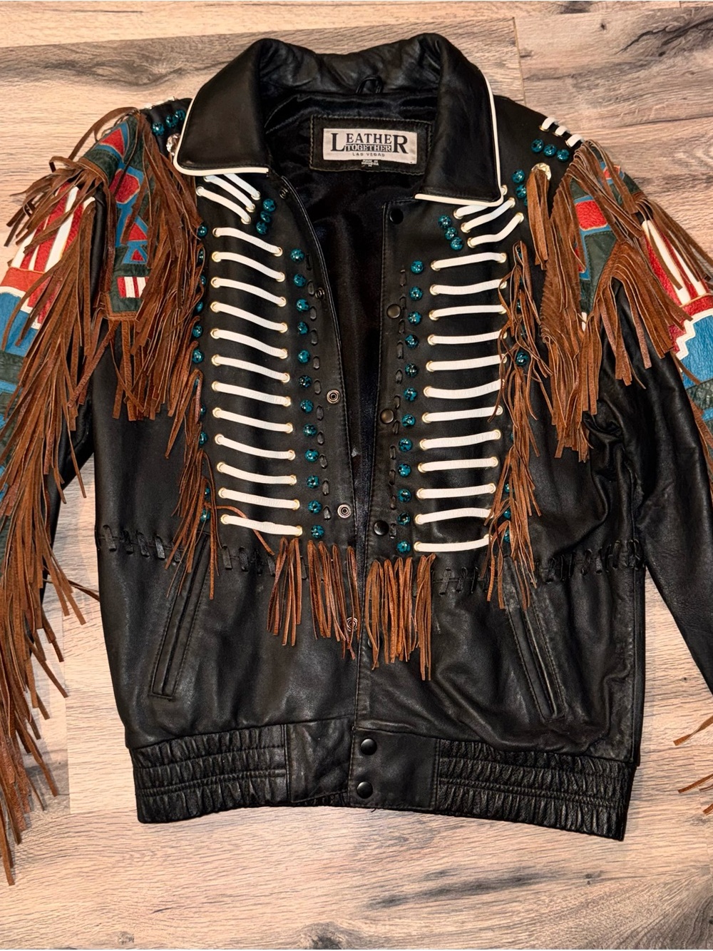 Vintage 80s full leather fringe jacket with turquoise studs- SO much detail!